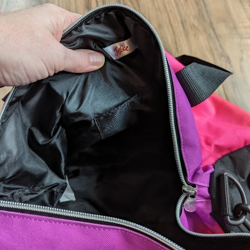 Justice duffle bag. Youth neon colored duffle bag. Justice brand bag.